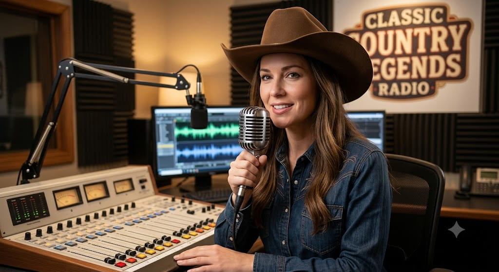 Daisy in the studio at Country Legends Radio